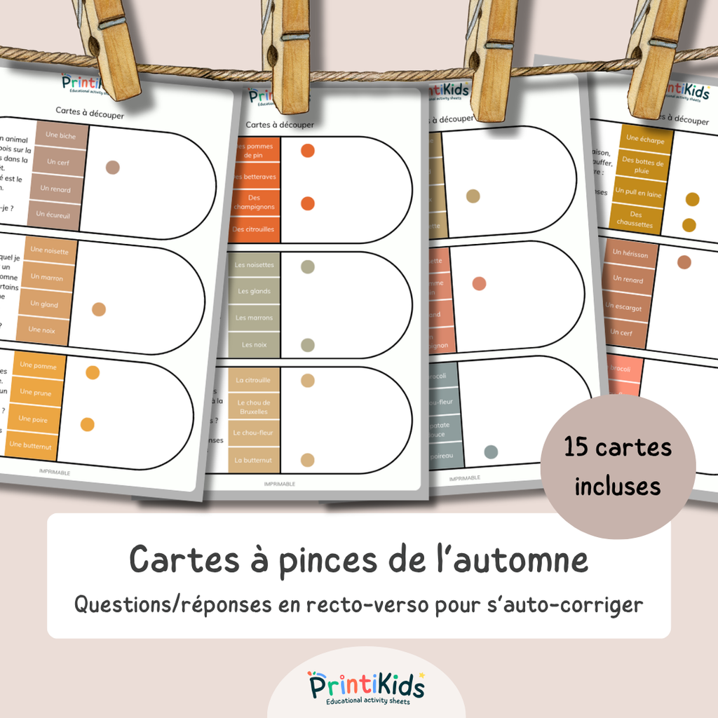 Cartes à pinces automne – Jeu de lecture et compréhension CP CE1 CE2