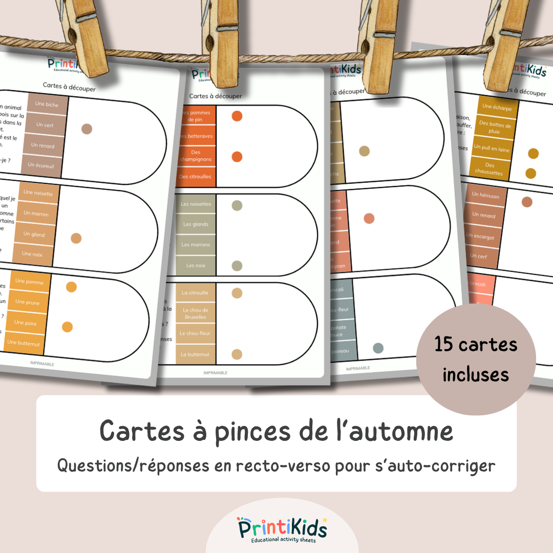 Cartes à pinces automne – Jeu de lecture et compréhension CP CE1 CE2