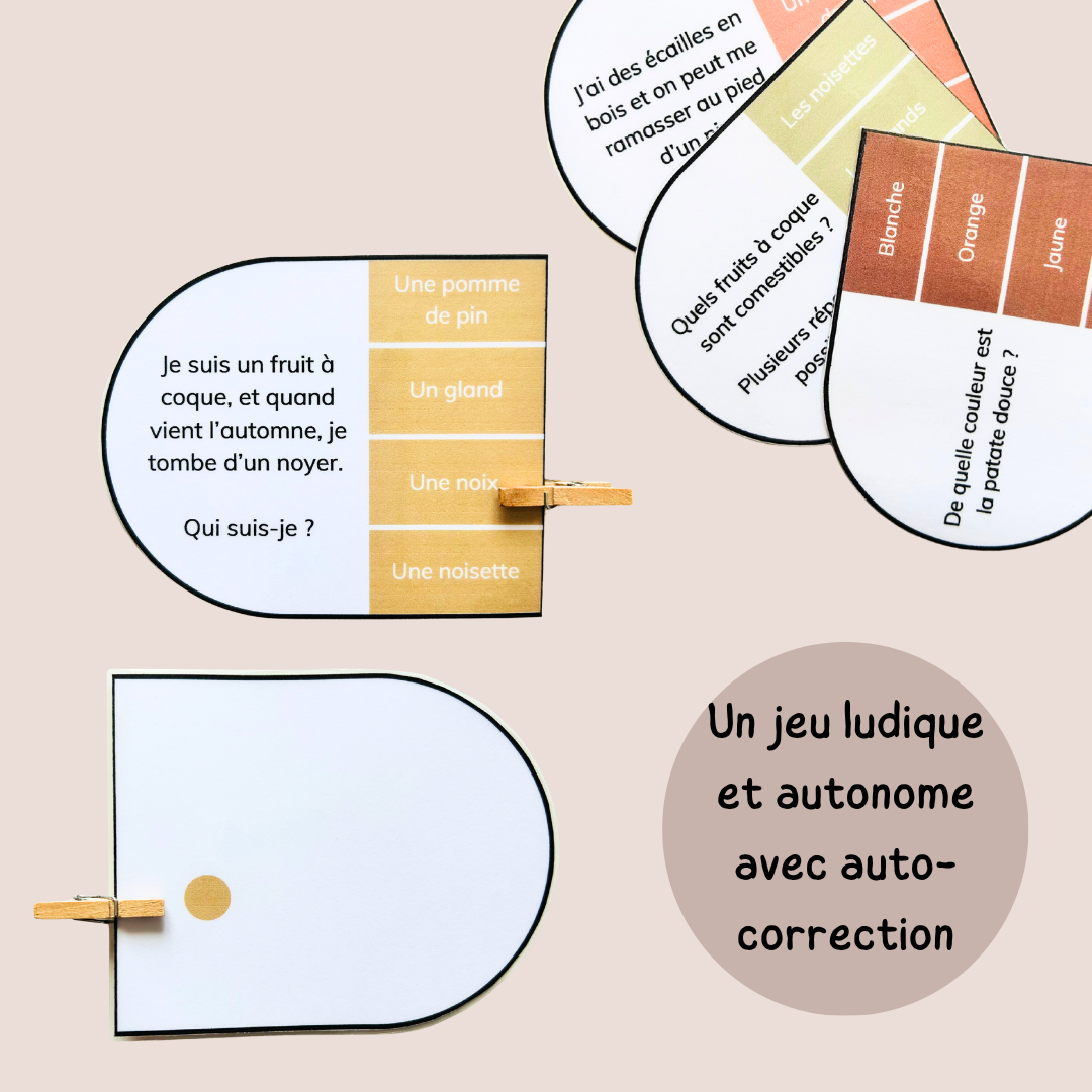 Cartes à pinces automne – Jeu de lecture et compréhension CP CE1 CE2