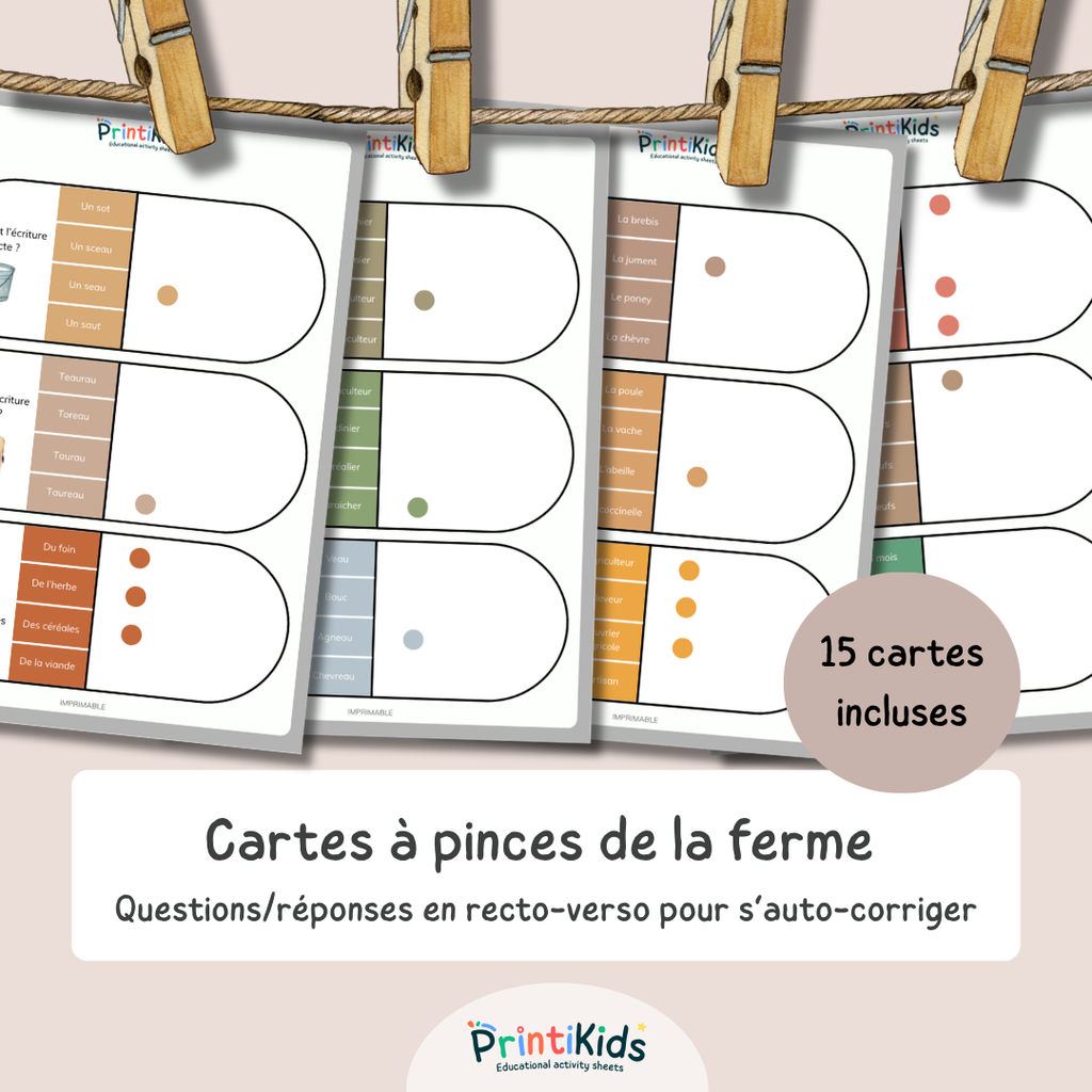 Cartes à pinces ferme – Lecture compréhension CP CE1