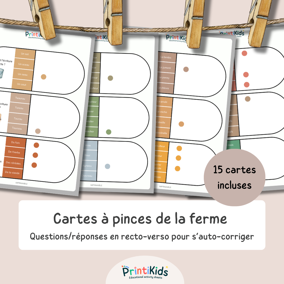 Cartes à pinces ferme – Lecture compréhension CP CE1