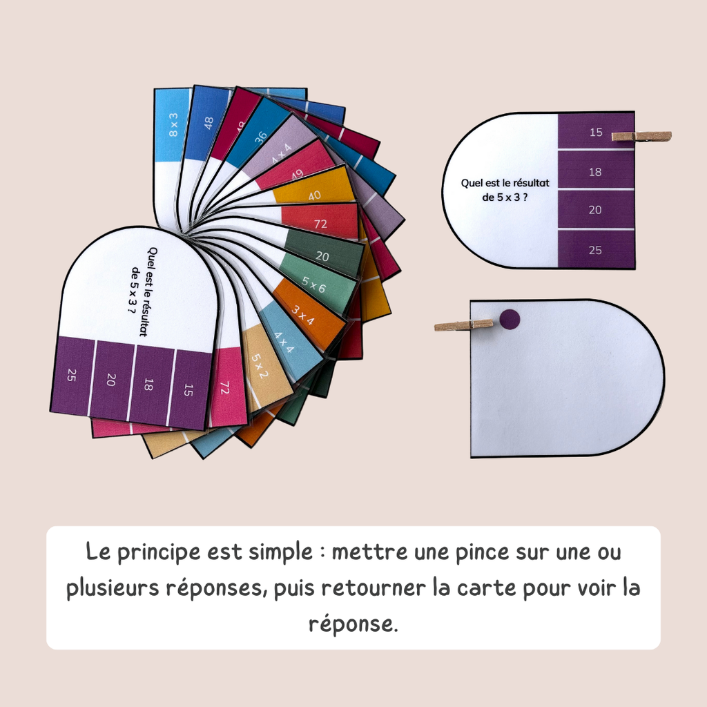 Cartes à pinces des multiplications - CE1 - CE2