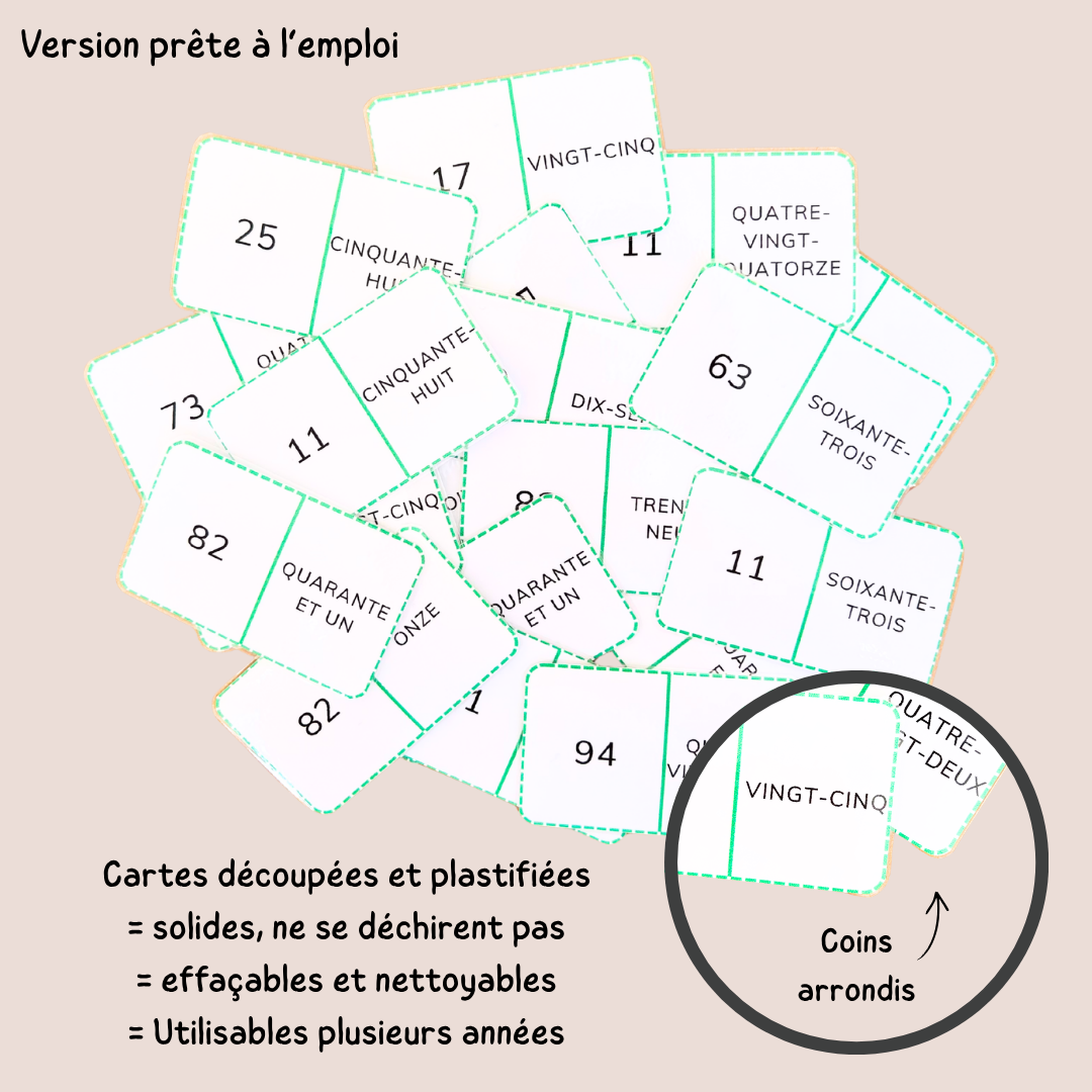 Domino des nombres jusqu’à 100 – Chiffres et lettres CP CE1