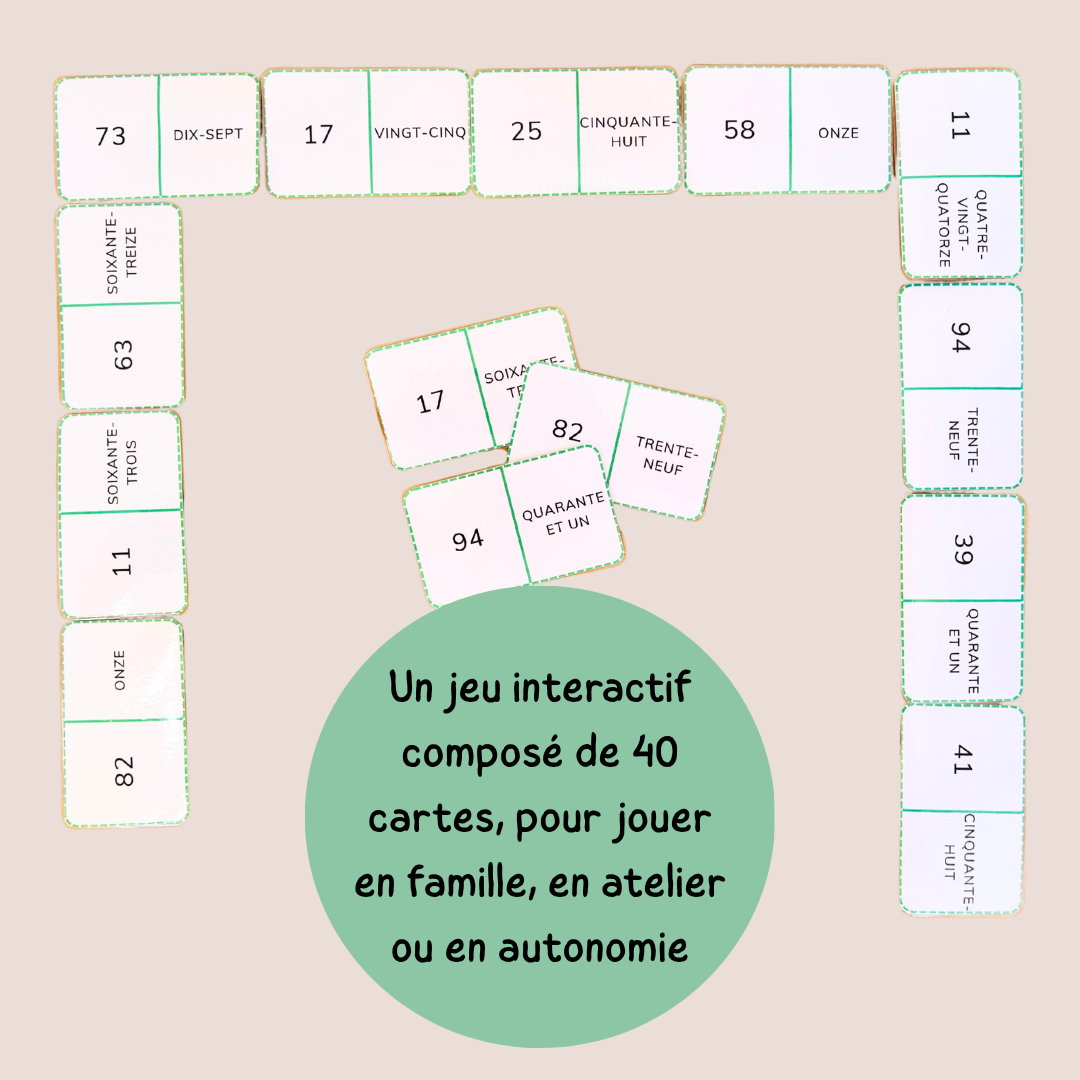 Domino des nombres jusqu’à 100 – Chiffres et lettres CP CE1