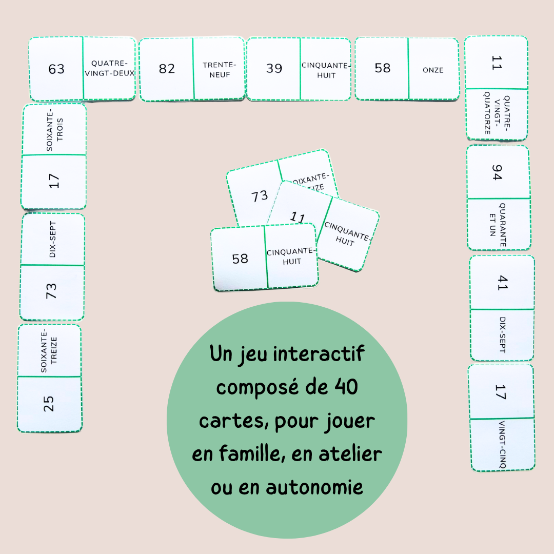 Domino des nombres jusqu’à 100 – Chiffres et lettres CP CE1