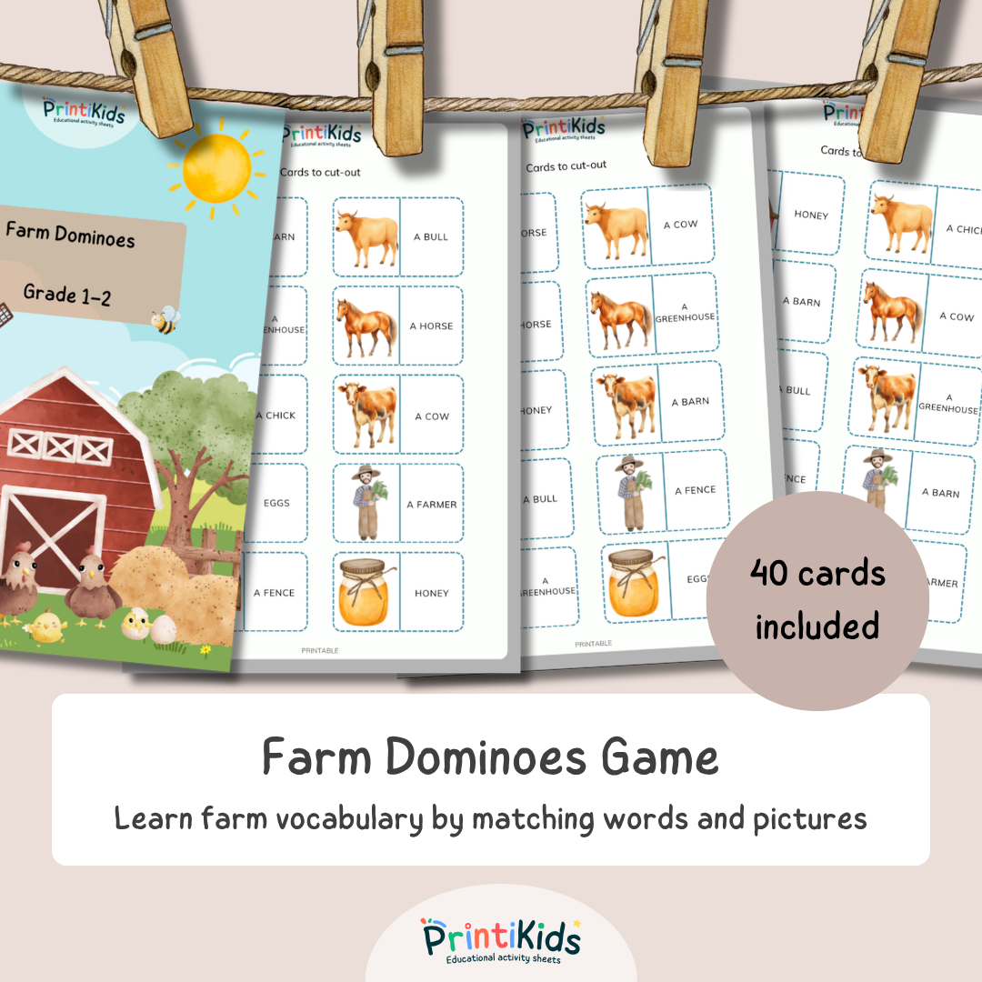 Farm Dominoes – Reading & Vocabulary Game - Grade 1–2