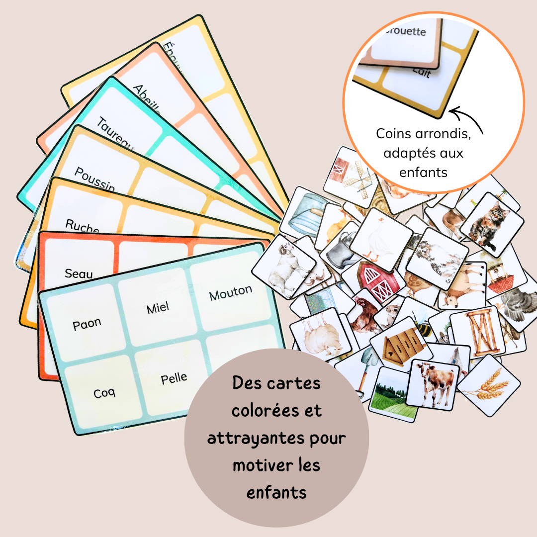 Loto de la ferme – Jeu de lecture et vocabulaire CP CE1