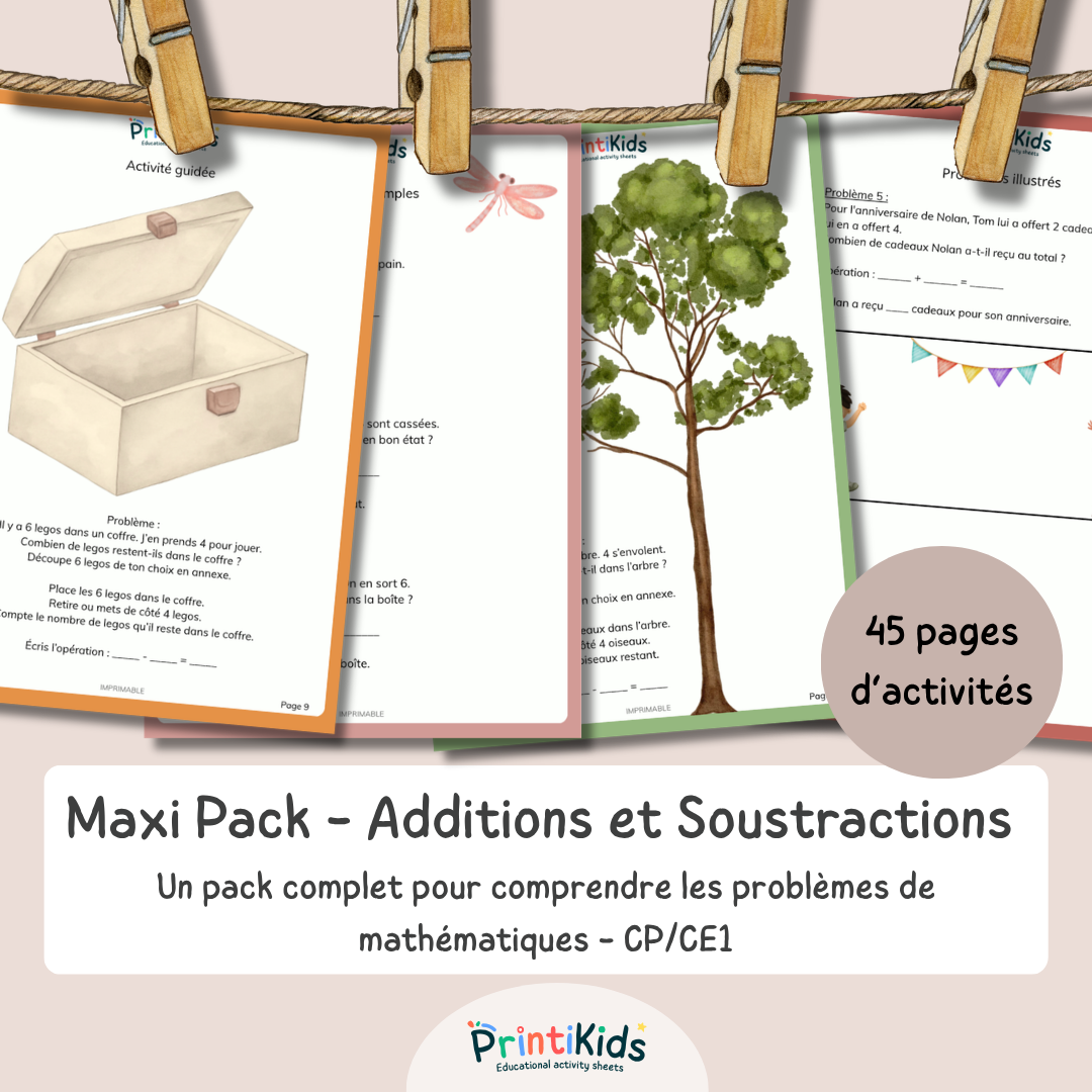 Maxi Pack additions et soustractions – problèmes simples et illustrés - CP CE1
