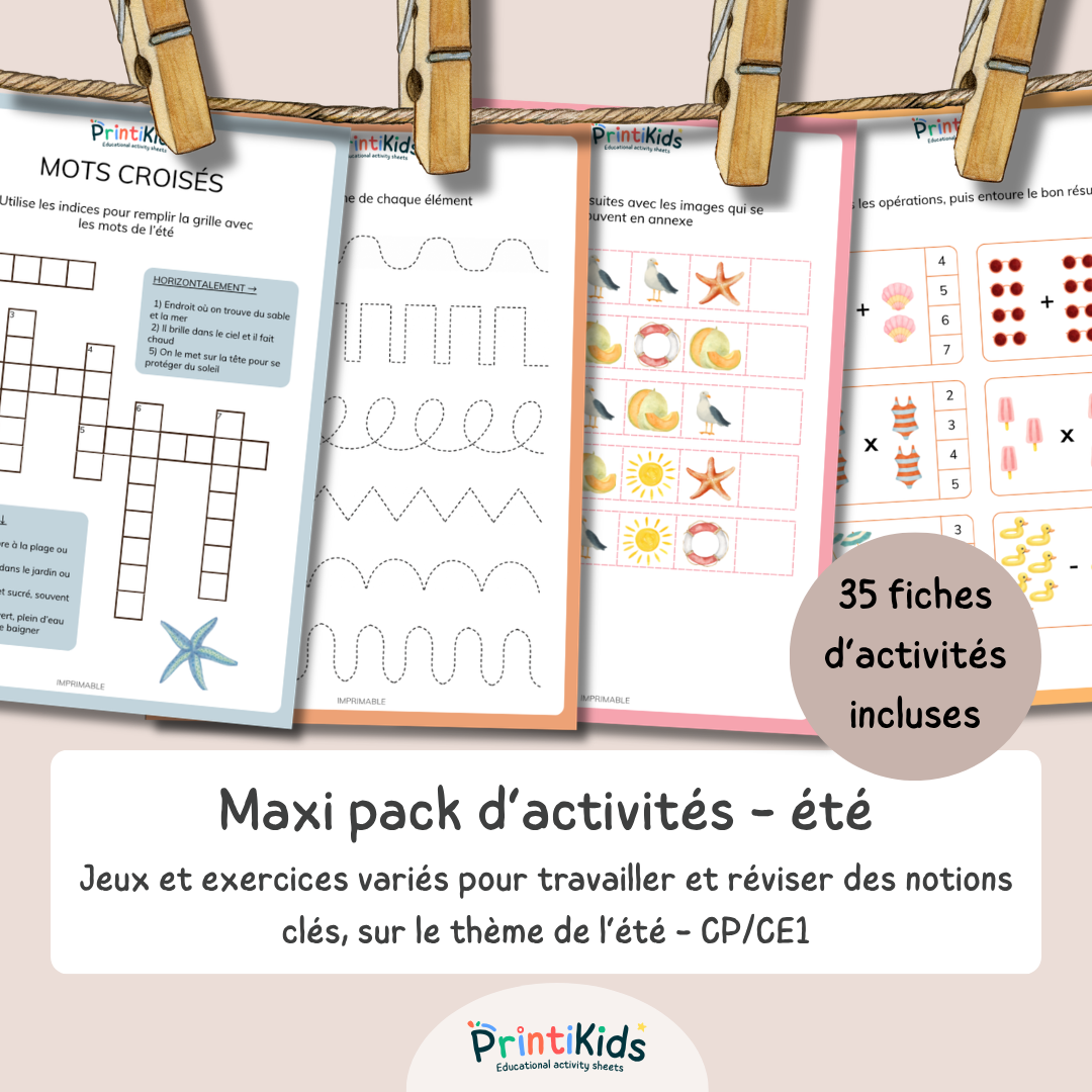 Maxi pack d'activités été – Cahier de vacances à imprimer - CP CE1