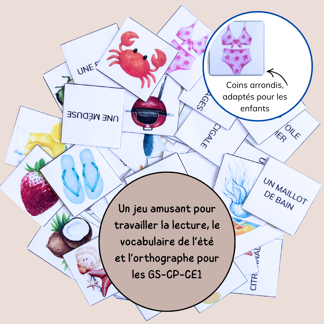 Memory de l'été – Jeu de lecture et vocabulaire CP CE1