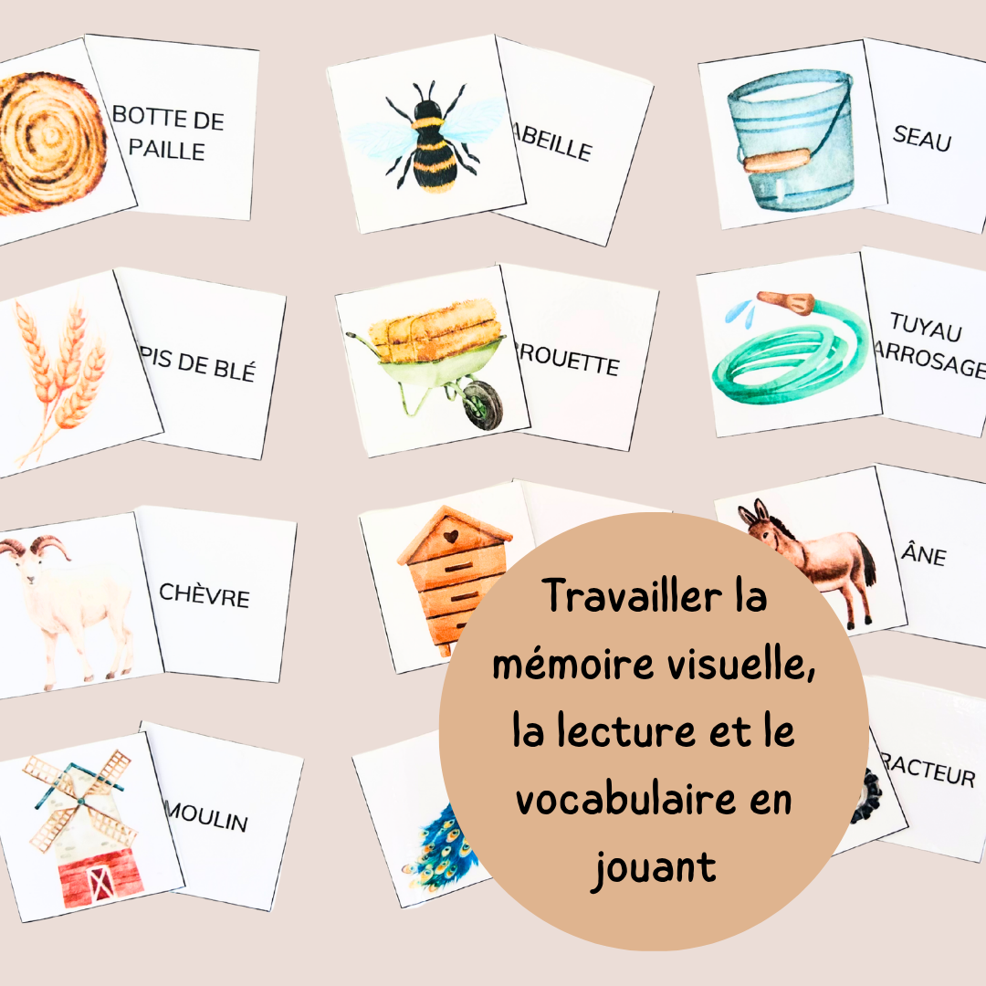 Memory de la ferme – Jeu de lecture et vocabulaire CP CE1