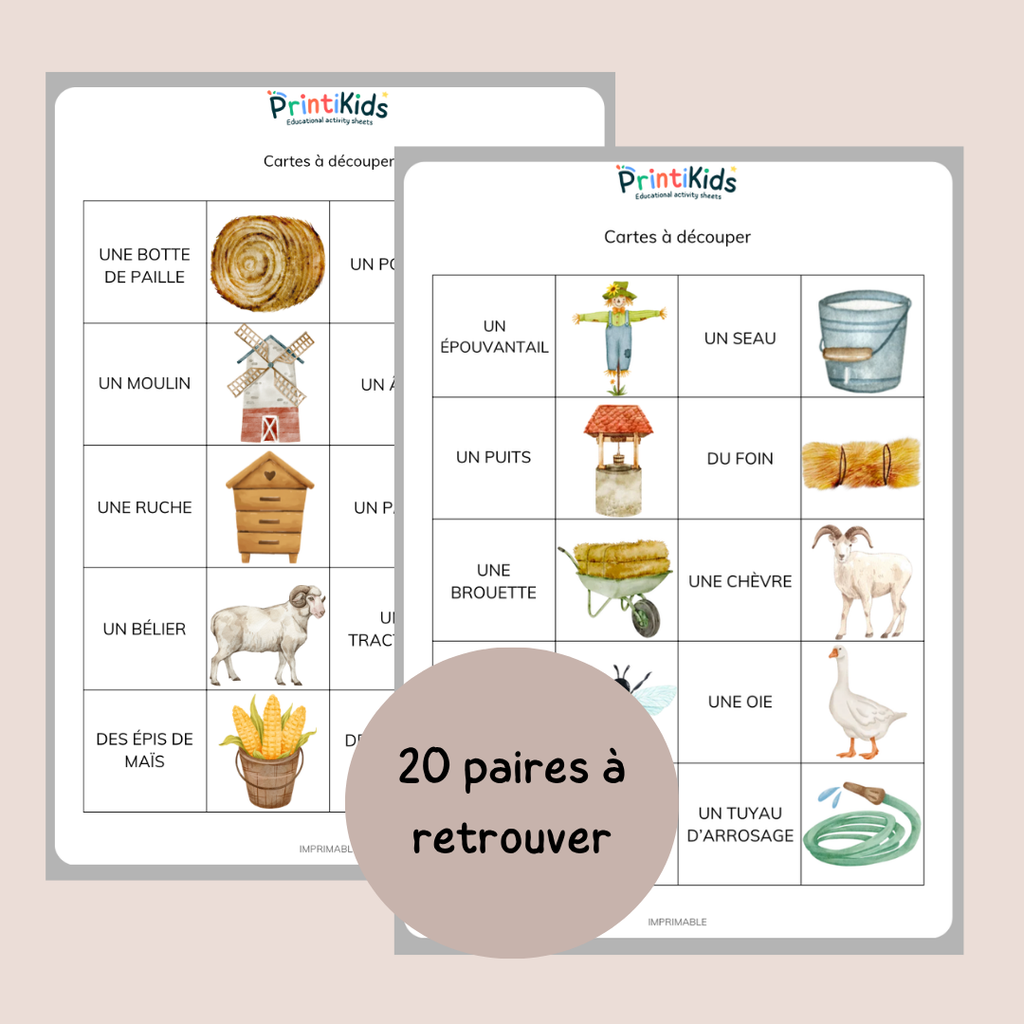 Memory de la ferme – Jeu de lecture et vocabulaire CP CE1