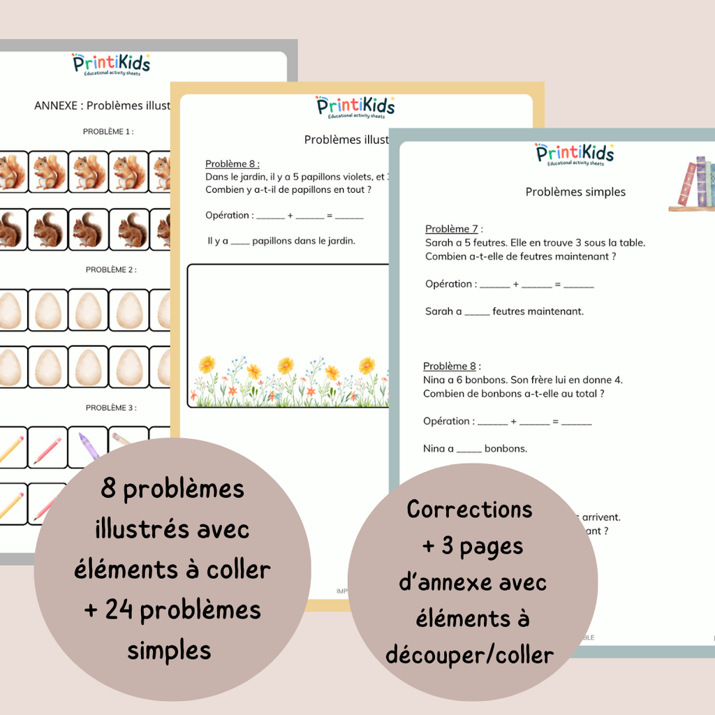 Pack additions - problèmes simples et illustrés - CP - CE1