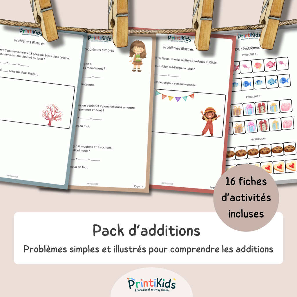 Pack additions - problèmes simples et illustrés - CP - CE1