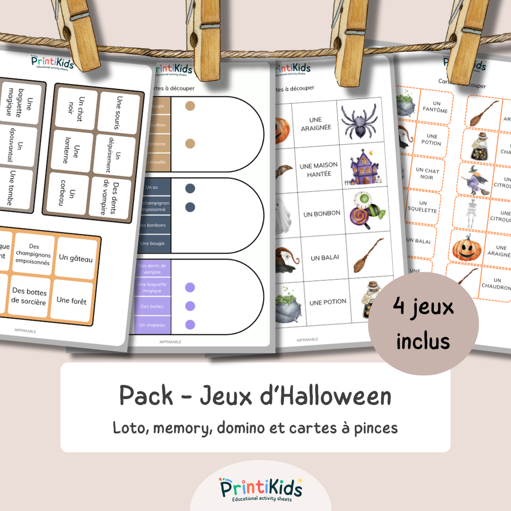 Pack Jeux d’Halloween – 4 jeux éducatifs – CP CE1