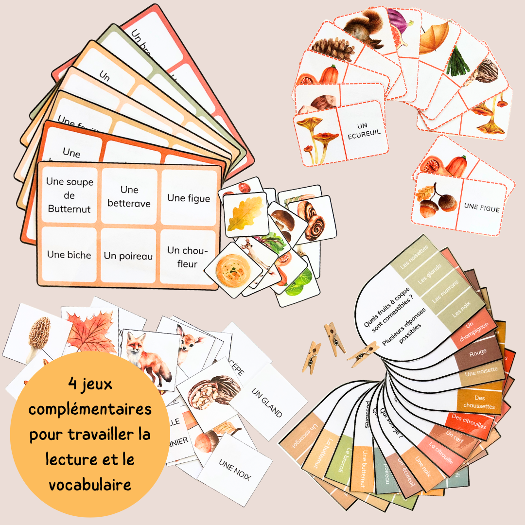 Pack Jeux d'Automne – 4 jeux de vocabulaire et lecture – CP CE1