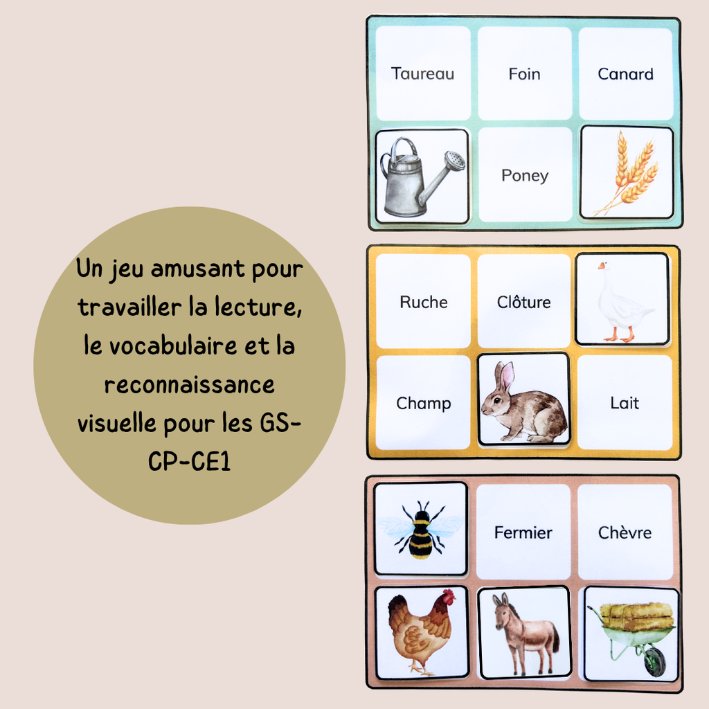 Pack jeux de la ferme - 4 jeux de vocabulaire et lecture - CP CE1