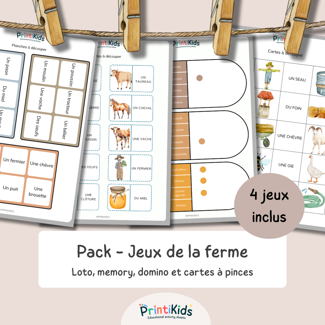 Pack jeux de la ferme - 4 jeux de vocabulaire et lecture - CP CE1