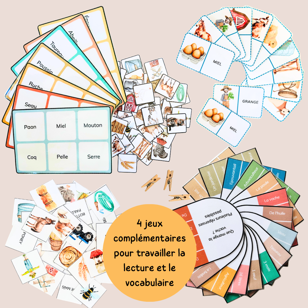 Pack jeux de la ferme - 4 jeux de vocabulaire et lecture - CP CE1