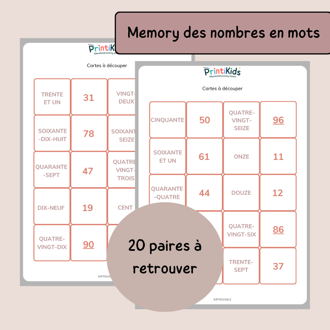 Pack jeux des nombres 1 à 100 - 4 activités CP CE1