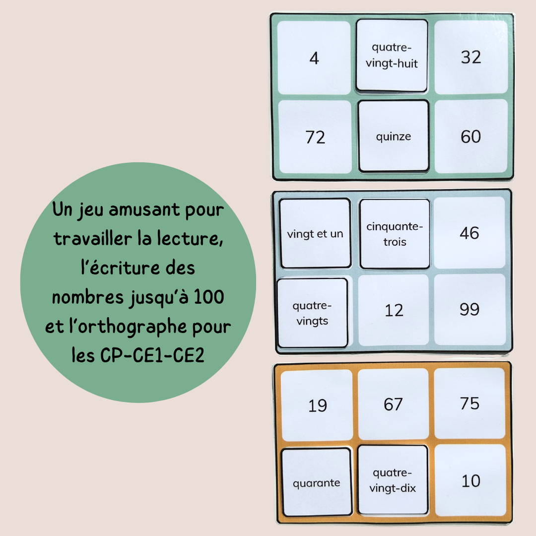 Pack jeux des nombres 1 à 100 - 4 activités CP CE1