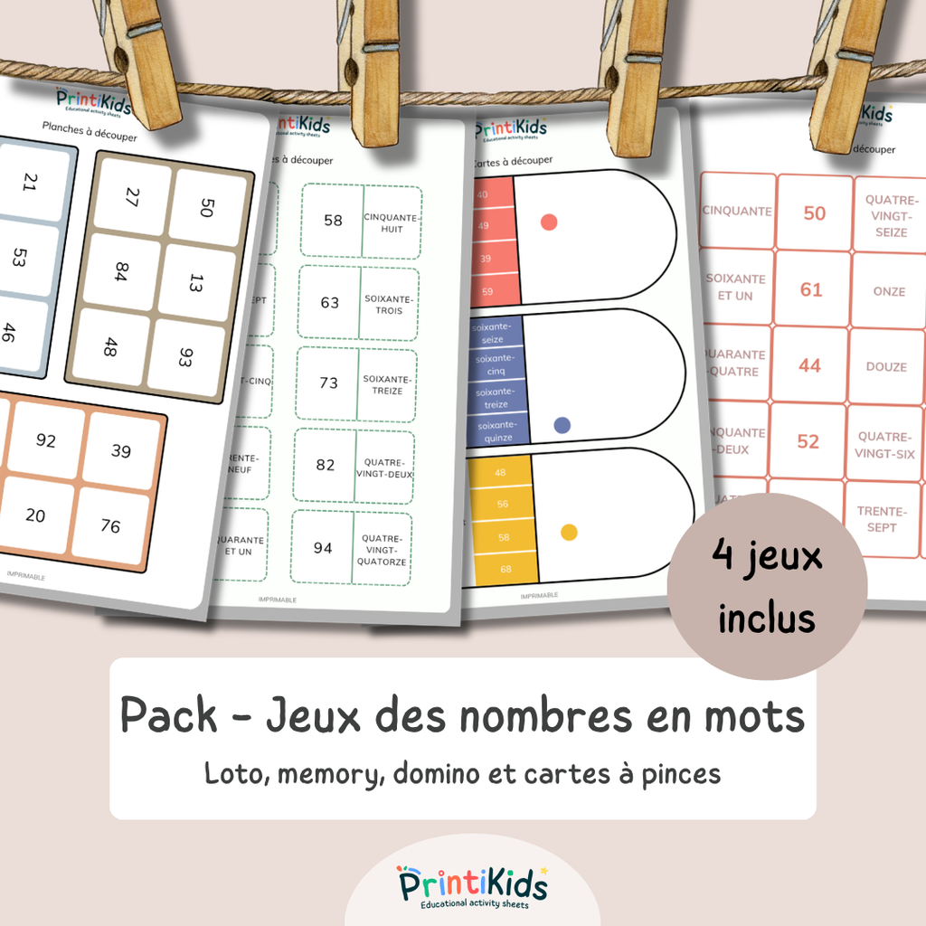 Pack jeux des nombres 1 à 100 - 4 activités CP CE1