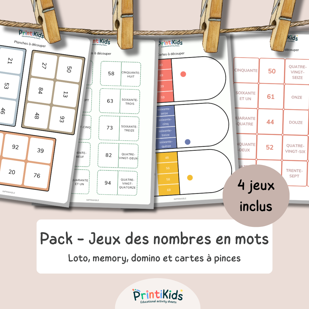 Pack jeux des nombres 1 à 100 - 4 activités CP CE1