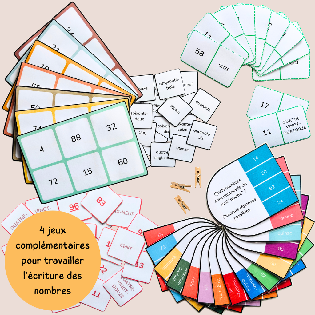 Pack jeux des nombres 1 à 100 - 4 activités CP CE1