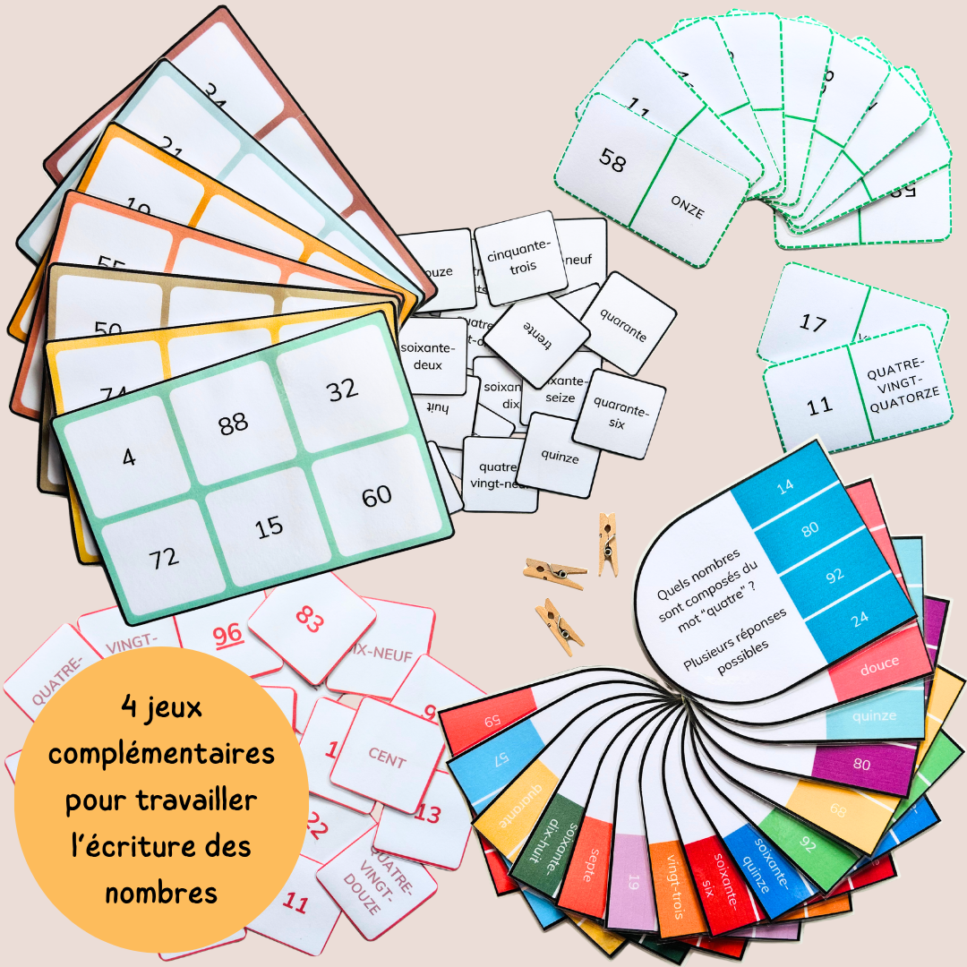 Pack jeux des nombres 1 à 100 - 4 activités CP CE1